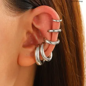 5Pcs No Piercing Ear Cuffs Set, Gold Silver Smooth C-Shaped Stackable Ear Clips for Women Men summervibes