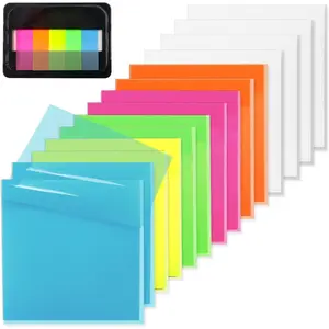 800 Sheets Transparent Sticky Notes, 3x3 Inch 14 Pads Self-Adhesive Translucent Clear See Through  Sticky Notes for Planner Office School College Teacher Student Supplies 6 Bright Color