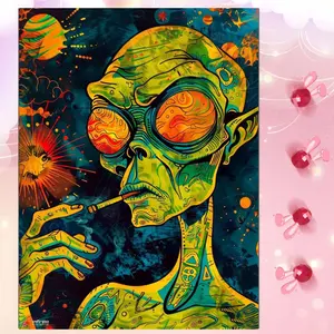 5D DIY Full Drill Round Diamond Painting - Alien Portrait Mosaic, Canvas DIY Decorative Painting, Home Wall Decor, Suitable for Halloween, Christmas, Birthday, and Anniversary Gifts