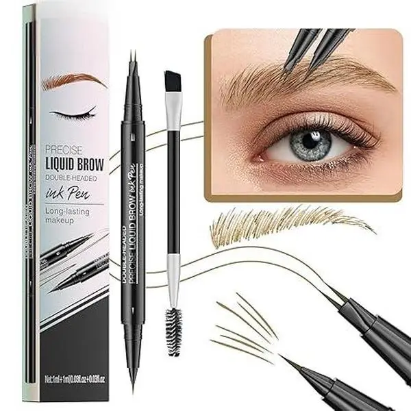2pcs Microblading Eyebrow Pencil - Eyebrow Pencil 2 in 1 Dual-ended Eyebrow Pencil with 2-prong Micro-prong Applicator and Precision Brush for Natural Eyebrow Shape that Lasts All Day