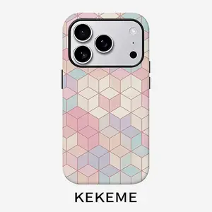Elegant geometric cube creative pattern, stylish and unique 2-in-1 phone case, durable and anti-drop, suitable for iPhone 17 16 15 14 13 12 11 Plus Pro Max Air, Samsung Galaxy S Series and A Series, a gift for friends and family