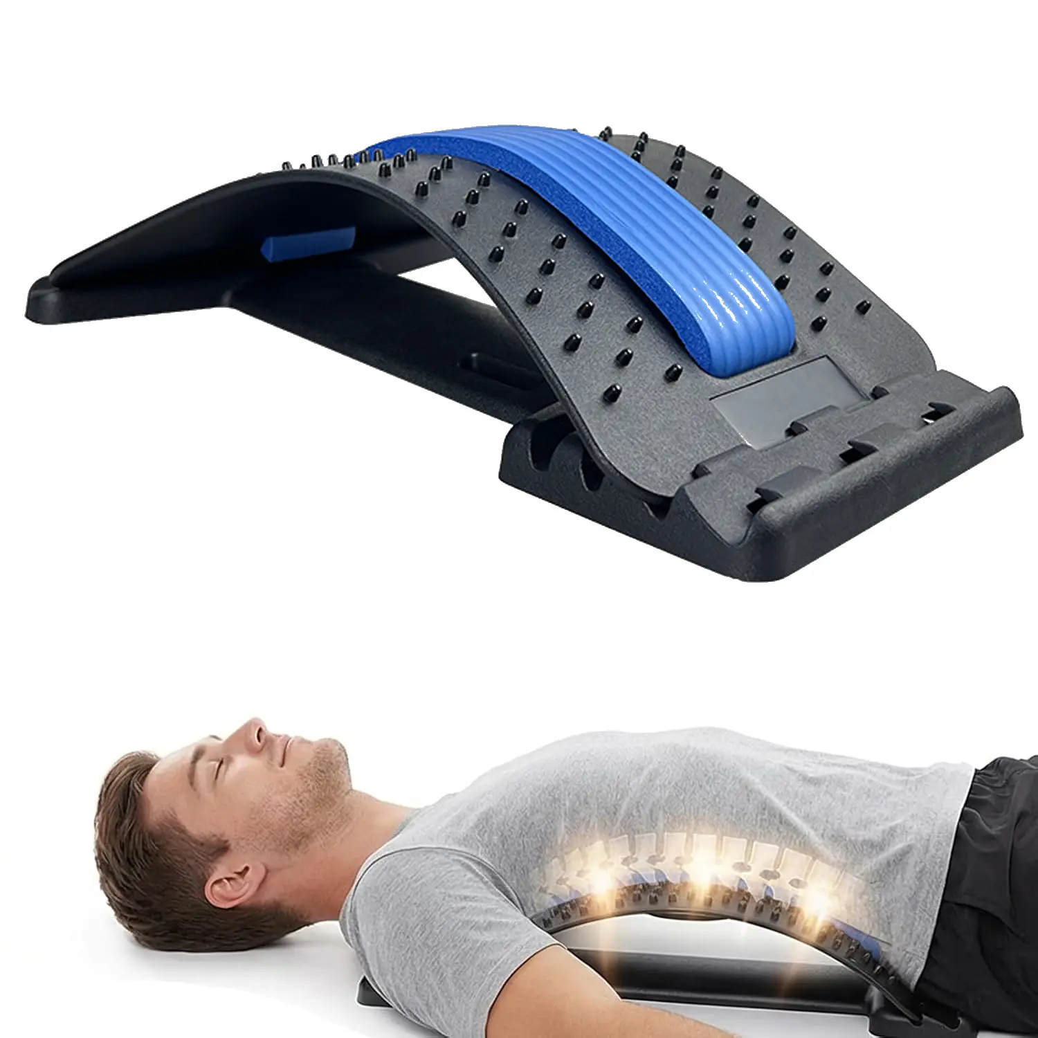 4-Level Adjustable Lumbar Support Back Stretcher Machine with Acupressure Points - Sports & Outdoor Balance Training Fitness Equipment for Lower Pain Relief, Spine Decompression