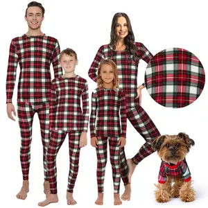 Rocky Plaid White Matching Family Warm Thermal Pajamas, Boys, XS