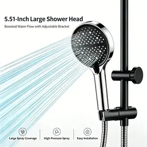 5.51" High Pressure Handheld Shower Head with Adjustable Bracket, Large Rain Spray Panel, Boosted Water Flow Bathroom Upgrade, Easy Install