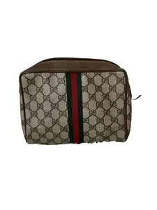 Pre-owned GUCCI Leather Cosmetic Bag GG Supreme Brown Cosmetic Bag