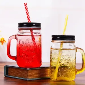Colorful 16 oz Mason Jar with Handles - Perfect for Home Storage and Organization - Drinkware Bottles