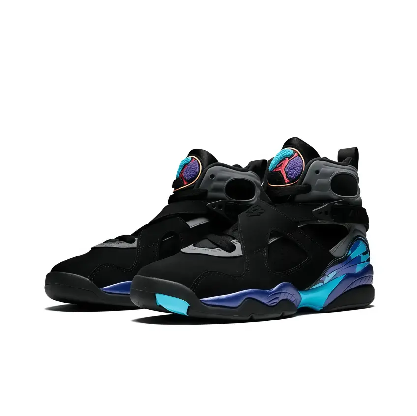 Unisex Black Purple Cyan Retro High Top Basketball Sneakers, Suede Upper with Gradient Color Accents, Lace Up Streetwear Shoes, Cushion Sole for Sports and Daily Wear