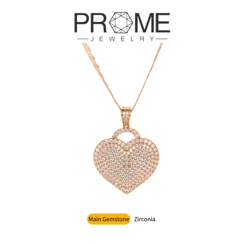 (CN008) Women's 'Locked Love Heart' Cubic Zircon Pendant Gems Necklace - Low-Sensitivity Non-Tarnish Single Gem Jewelry, Bling Chain, Daily Wear, Birthday Anniversary Gift, Fashion Chic Accessory