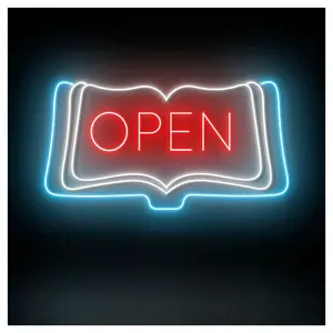 Sign Illuminated Open Book Shop Neon Sign Bookish Bookworm Book Lover Birthday Read Book Sign Store Shop Library Wall Art Decor 38cmx19cm