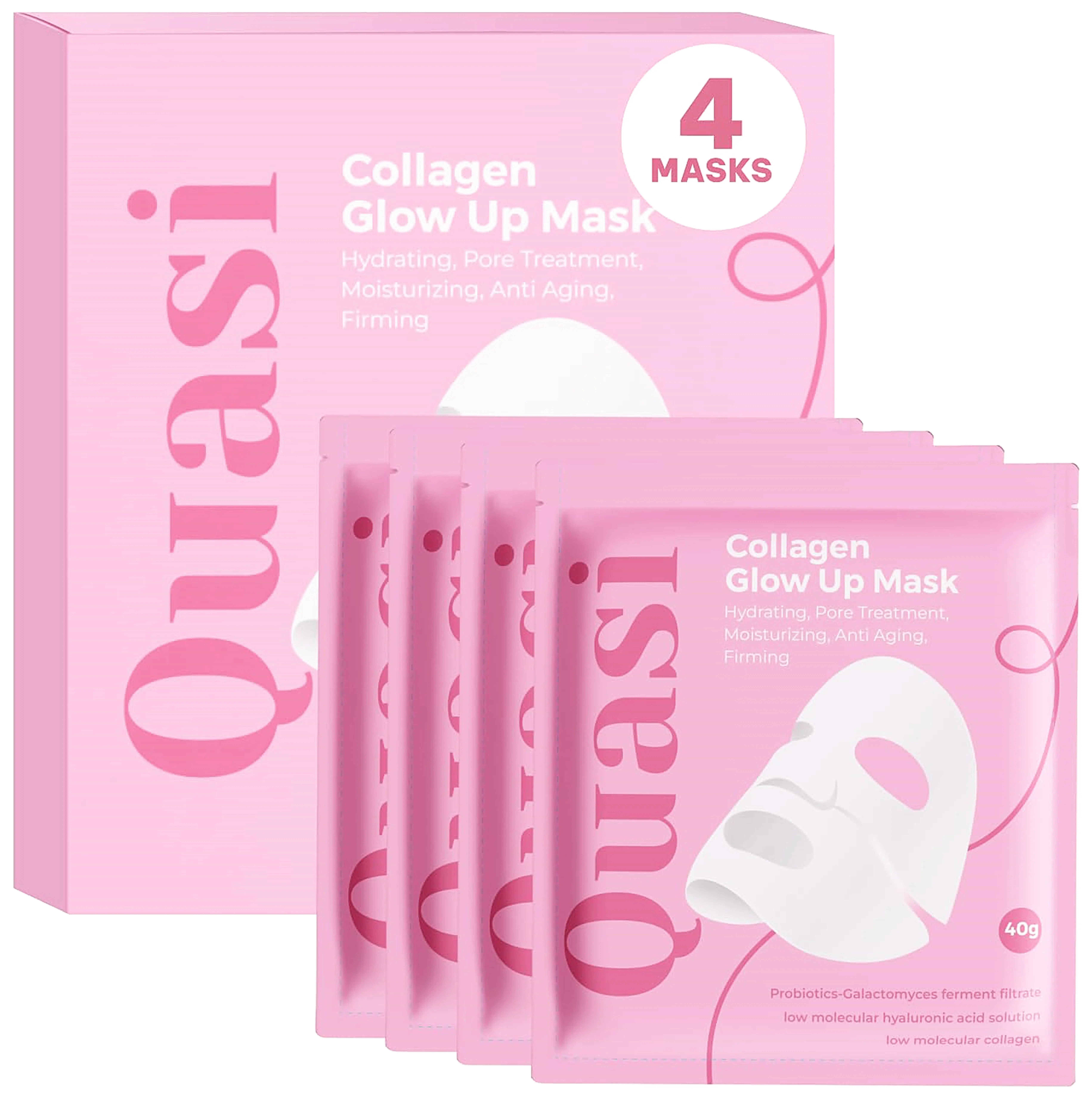 Quasi Bio-Collagen Face Mask Overnight – NA Hydrating Korean Sheet Mask – Niacinamide & Low Molecular Collagen – Firming & Smoothing Skincare for All Skin Types – 4 Masks