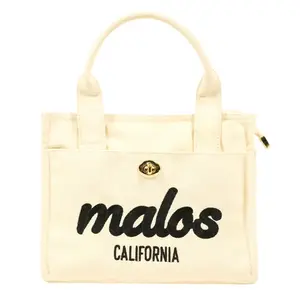 Cotton Canvas Tote Bag- tote strap, MALOS California Embroidered Logo (Beige)