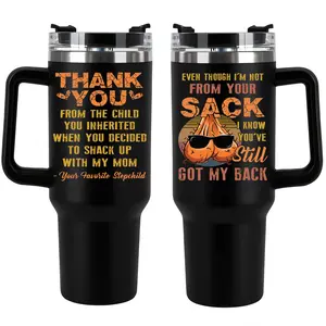 Father's Day Gift for Step Dad With Love 20oz / 40oz Tumbler with Lid, Stainless Steel Insulated Vacuum Cup, Double Wall Coffee Travel Mug Gift for Dad Husband Men