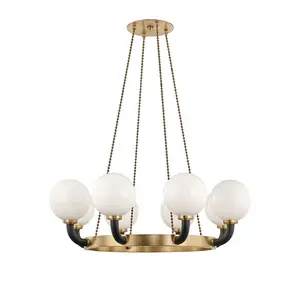 Werner 8-Light Chandelier with Opal Glass Shades and Circular Metal Frame