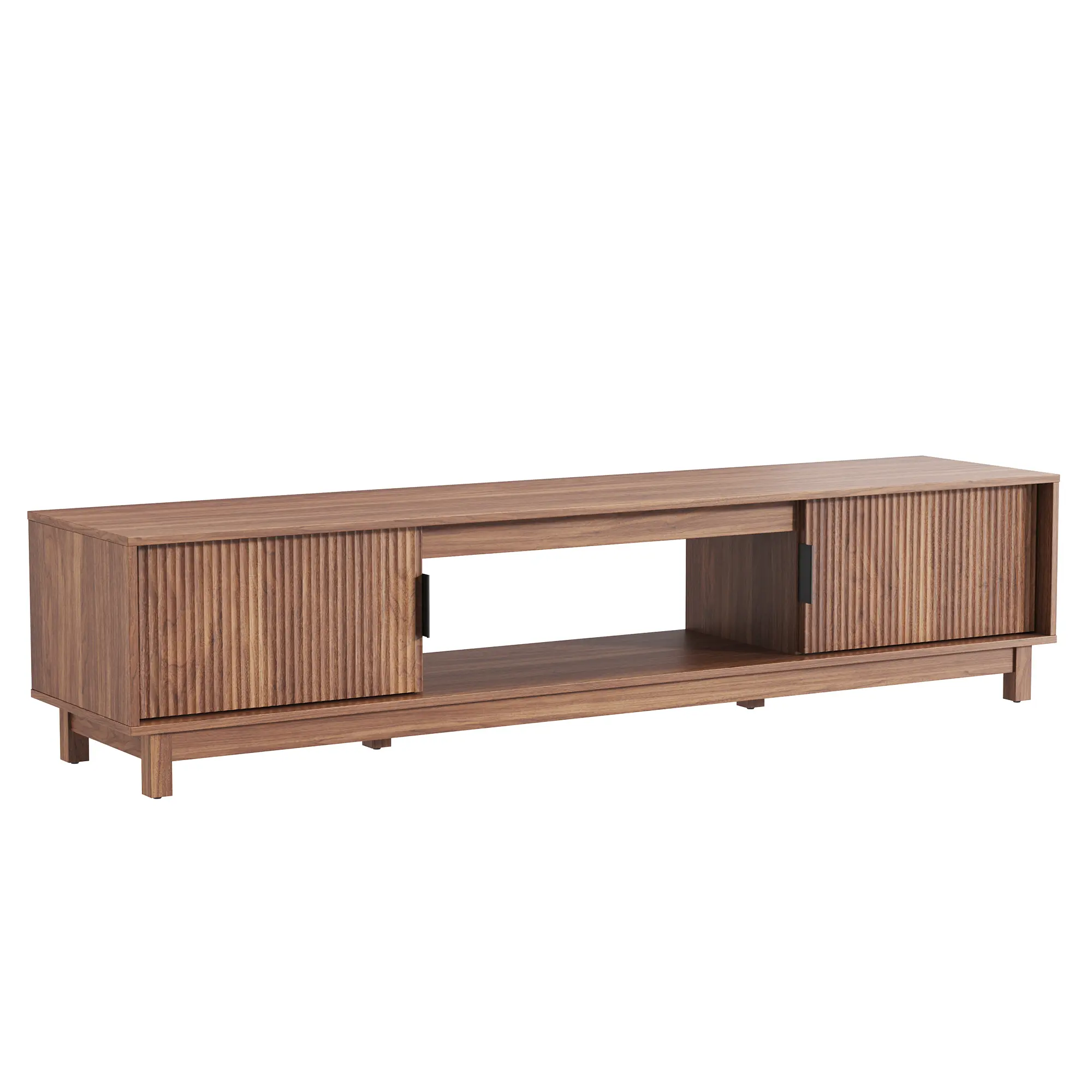 Modern TV Stand,Fluted Doors For 80 Inch TV & 60 LB Capacity,Sleek Low Profile Media Console For Living Room And Bedroom