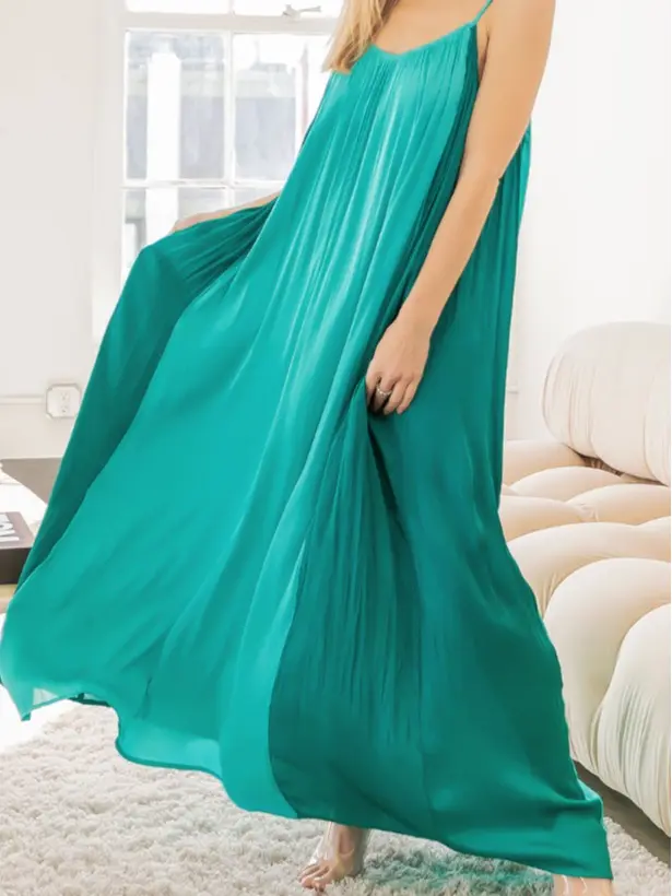 "Amphitrite" Goddess of the Sea Greek Isles Turquoise Color Block Maxi Dress With Pockets