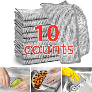 10 Counts Dishwashing Rags，Multipurpose Non-Scratch Wire Dishcloths for Wet and Dry Use, Reusable Wire Cleaning Cloths for Kitchen, Sinks, and Pans Washable and More Multi-Purpose Non-Scratch Dishcloths