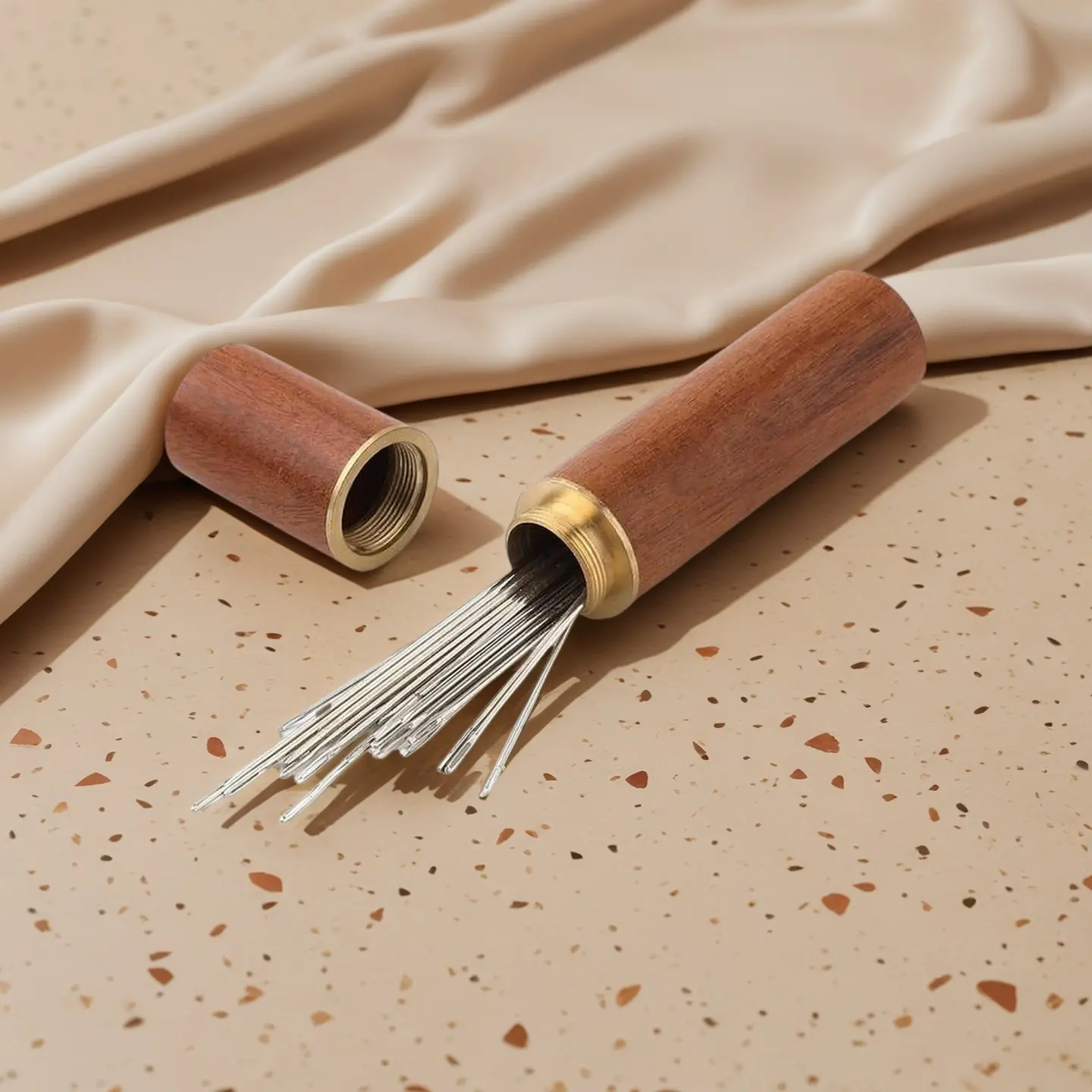 Thread-Free Needle with Unique Side Opening Design & Eco-Friendly Wooden Case for Effortless Sewing in Any Environment