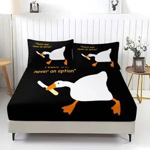Mischief Goose Pattern Print Bedspread 3-Piece Set With 2 Coreless Pillowcases, Prefer Naughty / Funny Style, Fresh and Vibrant Colours, Soft and Comfortable Children'S Teenage Bedroom Bedding Gifts