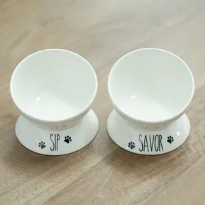 Heartland Home | Porcelain Elevated Bowl Set | Anti-Vomiting | Ergonomic | Non-Slip Food | Water Dish