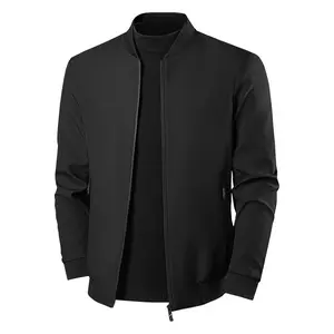 Men's Stand Collar Jacket: Featuring a subtle textured fabric with a premium feel, zipper closure + side pockets for a sleek and functional design, stretch ribbed trims for everyday commute/casual wear, low-key and sophisticated, Tops, Long Sleeve, Zip Up