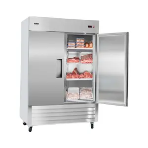 VEVOR Commercial Freezer, 32.2 in Width Reach In Upright-Freezer Double Door, 43.2 Cu. ft Auto-Defrost Stainless Steel Freezer with 8 Adjustable Shelves, -11 to 14 Temp Control, LED Light, 4 Wheels