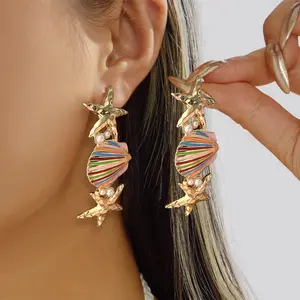 Summer Beach Starfish S Pearl Drop Earring for Women Boho Colorful Enamel Ocean Dangle Earring Vacation Jewelry  Accessories