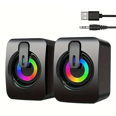 Wired Desktop Speaker, 1 Pair USB Powered Volume Control Mini Gaming Speaker, 360° Surround Sound Desktop Computer Speaker for PC, Laptop, Tablet, USB Computer Speakers