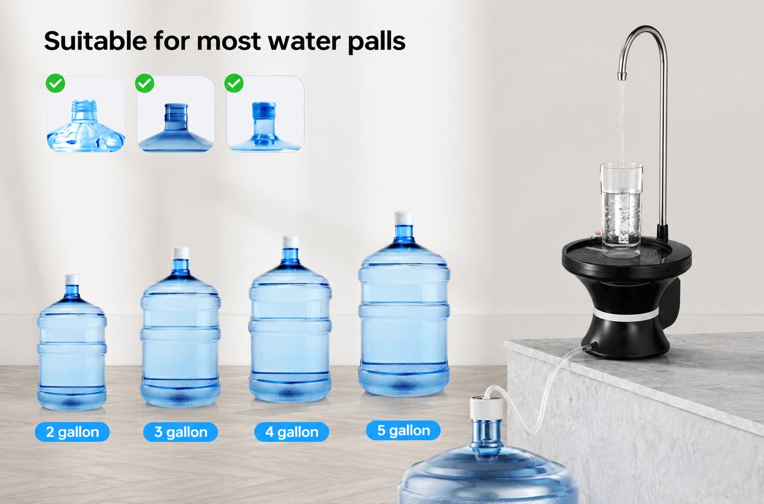 Water Dispenser for 5 Gallon Bottle, Rechargeable USB Water Pump with Automatic & Manual Dispensing Modes, Fits 2-5 Gallon Bottles, Bottle & Countertop Use, Large Tray, Stainless Steel Spout, BPA-Free Silicone Tube for Home, Office & Camping Water Dispenser for 5 Gallon Bottle, Rechargeable USB Water Pump with Automatic & Manual Dispensing Modes, Fits 2-5 Gallon Bottles, Bottle & Countertop Use, Large Tray, Stainless Steel Spout, BPA-Free Silicone Tube for Home, Office & Camping