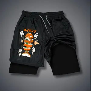 Magikarp Sushi Graphic Double Layer Shorts for Men, Funny  Japanese Food Athletic Shorts, Streetwear Workout Shorts