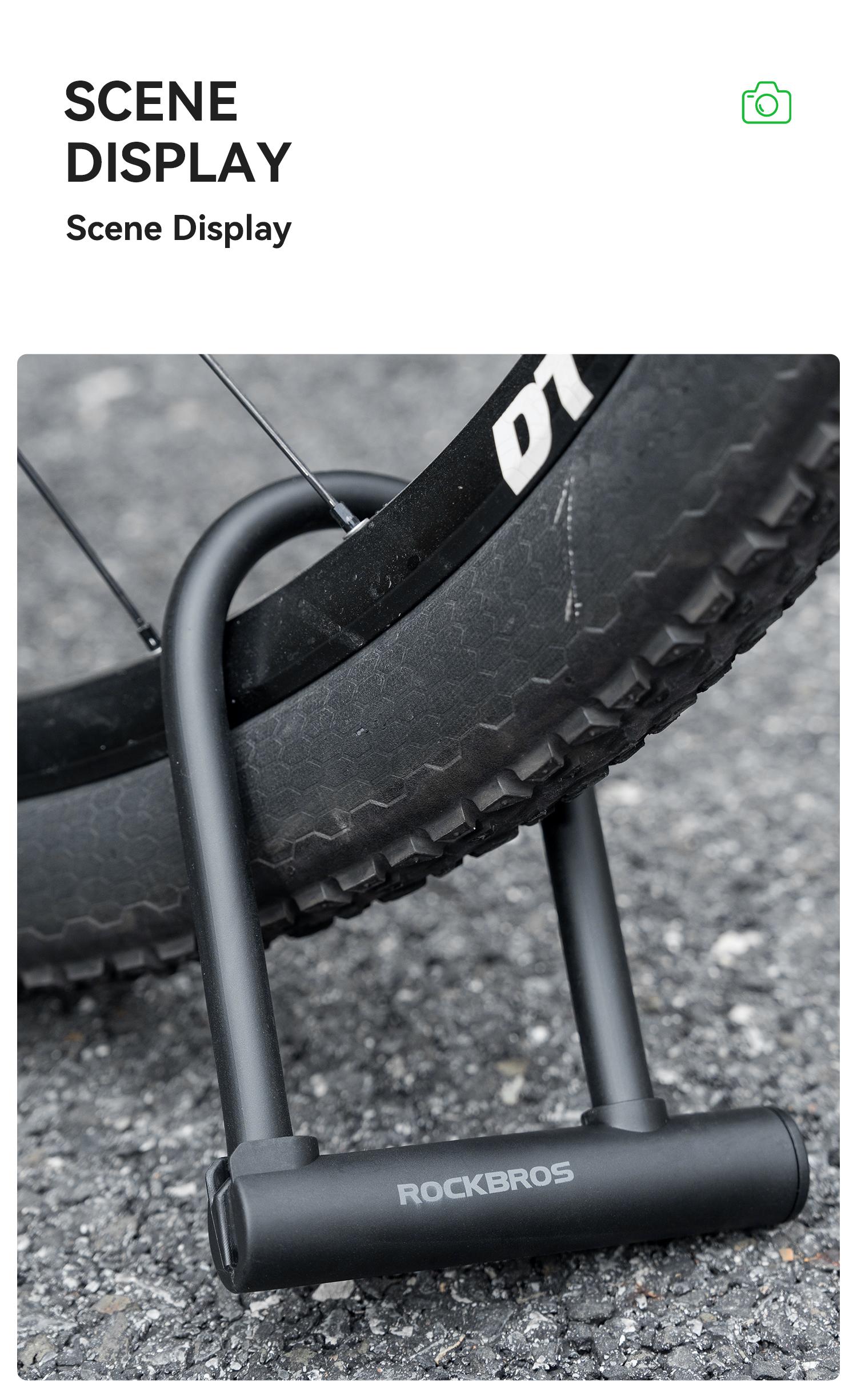 ROCKBROS Heavy Duty Bike U-Lock, Hardened Alloy Steel Anti-Theft Double Shackle with Loop Cable, Mounting Bracket, 2 Copper Keys, Rust-Resistant Silicone Coat, Easy Installation, Ebike Accessories for Scooters, Prolongs Lock Life