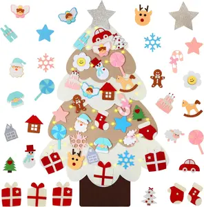 Felt Artificial Christmas Tree Set - 3.2FT 3D Decorative Fake Tree with 26 Christmas Decorations 2025 & 20 LED Lights, for Family Parties, Holiday Decor, Home Door Window Wall Display (Angel Version)