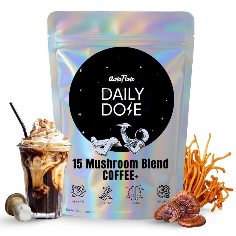AuraFlare Mushroom Coffee | Premium Everyday Adaptogenic Mushroom for Better Focus, Energy and Digestion | Chaga, Lions Mane & L-Theanine | Doze Mushroom Coffee| 30 Servings (Pack of 1)
