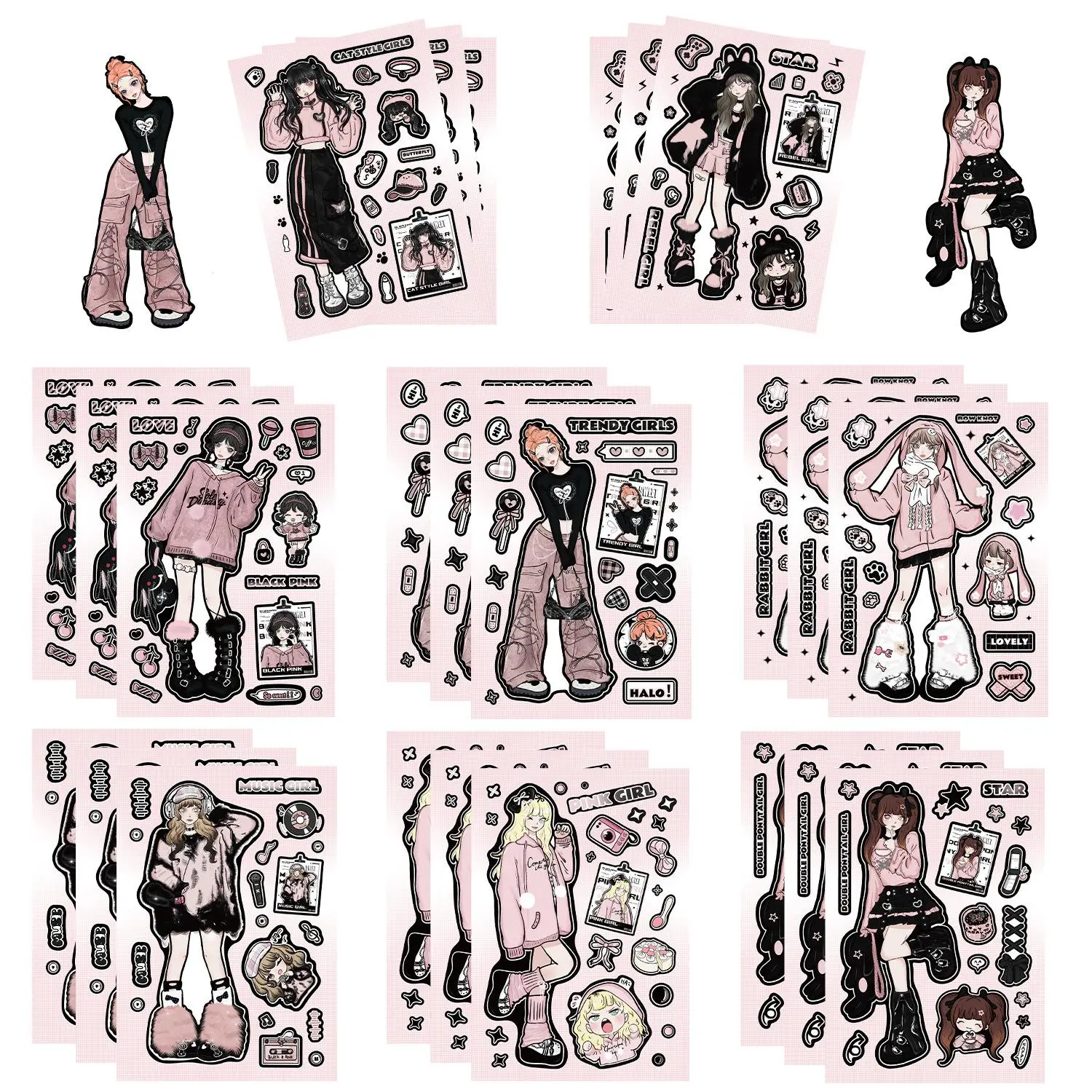 Cute Cartoon Girls Pattern Sticker, 8 Sheets/set Creative DIY Decorative Sticker, Decorative Sticker for Phone Case, Computer, Guitar, Bag, Water Cup, Scrapbook