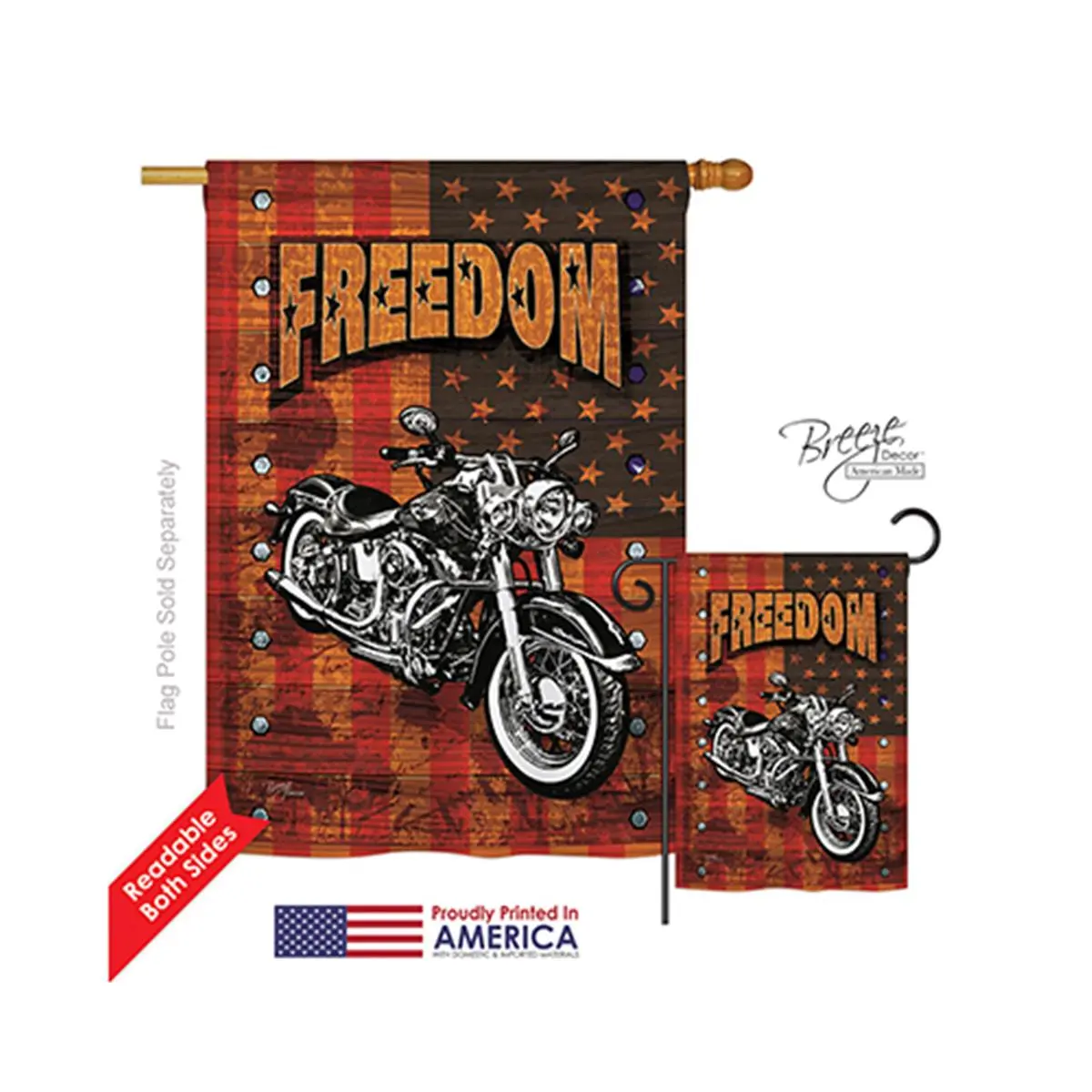 Breeze Decor 11001 Eco-Friendly Polyester Patriotic Americana Artwork Motorcycle Banner - 2-Sided Vertical 28x40" House Decor Flag