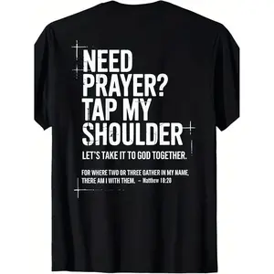 Women's Short-Sleeve Round Neck Casual Christian T-Shirt, Bible Verse "Need Prayer Tap My Shoulder" Graphic Top, Streetwear
