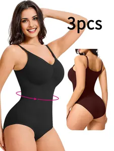 3pcs Women‘s Seamless Covered Bust Jumpsuit Bodysuit Fit Womenswear Comfort Shapewear Basic Breathable Hip