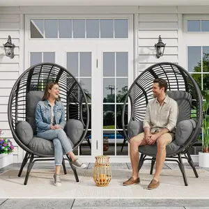 【Summervibes】2 PCS Outdoor Wicker Egg Chair Indoor Patio Egg Chairs Oversized Egg Lounge Chair Cozy Basket Chair with Cushion 500lbs Capacity for Bedroom Garden Backyard Balcony【Mother's Day Gifts】 Summervibes