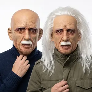 PATYGR Realistic Full Head Latex Mask for Adult Old Man Costume with Beard Halloween Cosplay Carnival Masquerade Party Props Headgear Accessories