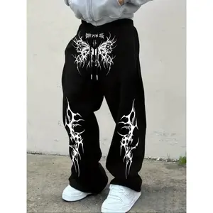 Gothic Butterfly & Tribal Graphic Baggy Sweatpants - Dark Streetwear Casual Pants