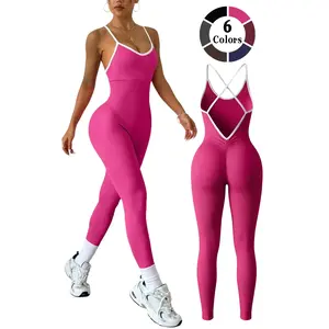 Sexy high-end shaping vest women's jumpsuit, cross back design hip lifting jumpsuit, indoor yoga Pilates jumpsuit, quick drying sweat absorbent, sports jumpsuitRAIMENTRY