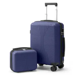 Non-TSA Customs Lock 2-in-1 PP Trolley Case 20in/12in Navy Blue Lightweight Impact-Resistant Travel Set with Integrated Lock & Multi-Directional Spinner Wheels