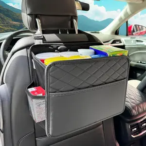 Upgraded   Seat Organizer Backseat with 3 Storage Pockets, Multipurpose  Organizer Hanging  Trash Bag Can  PU Leather Garbage Can 3 Gallon Large Capacity, Black.