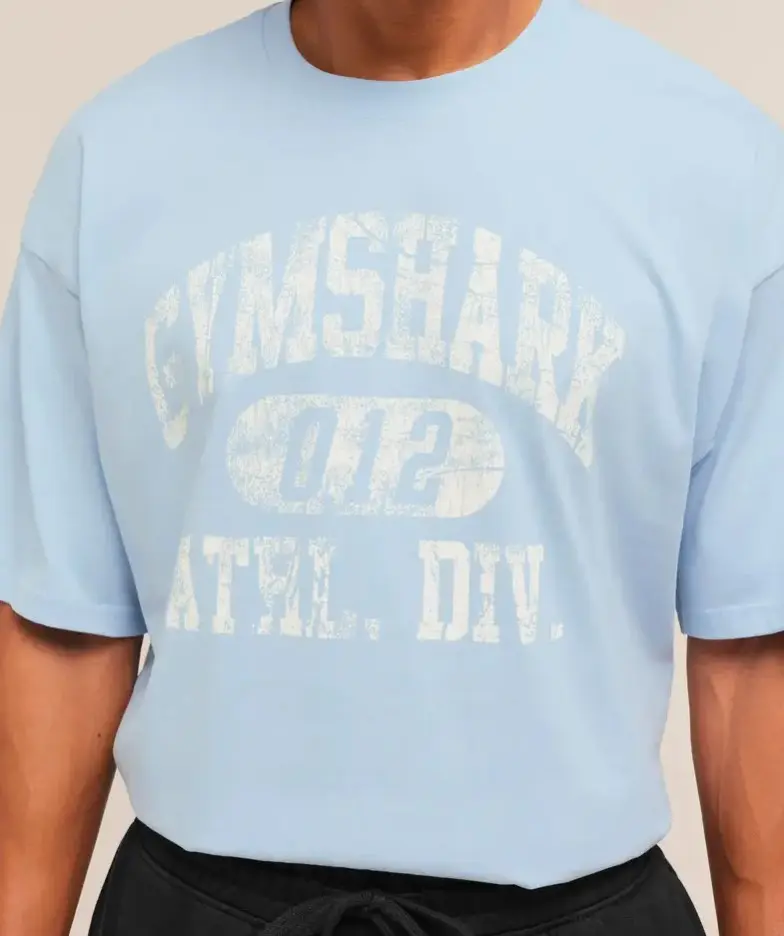 Gymshark Athletic Division Graphic Oversized T-Shirt – Chilled Blue Cotton Gym Tee