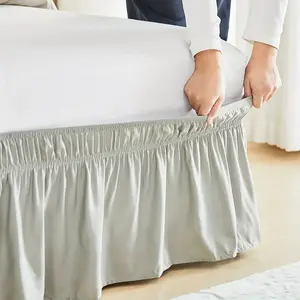 White Brushed Fabric Bed Skirt with Double Elastic - Twin/Full/Queen/King Size Fits, 15" Drop Pleated Ruffle, Easy Fit Adjustable Strap, Wrinkle-Free Bedding, Stretch Bed Skirtbrow, Bedskirt For Daybed, Bedskirt For Full Size Bed, Twin Bed Skirts Only