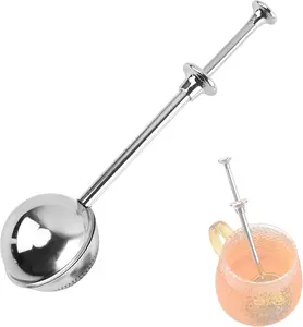 Stainless steel long handled tea ball, tea infuser, tea diffuser fine mesh tea ball tea accessories, tea set accessories, tea filter, seasoning ball, extendable tea ball, half hole tea filter