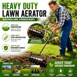 Manual Spike Lawn Aerator Tool Heavy Duty Core Soil Penetrator Spikes for Compacted Clay Yard Grass Garden T Handle Push Foot Tine Coring Plugger Hand Cultivator Farmland Loose Dirt Dethatcher Pack
