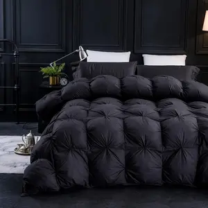 Pinch Pleat Waterfowl Feathers and Down Comforter Queen Size Duvet Insert, 1200TC 100% Cotton Fabric, Premium All Seasons BlackGrey Warm Hotel Comforter with 8 Tabs