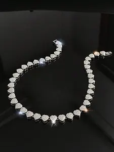 Full Rhinestone Heart Cuban Link Chain Necklace, Unique Women's Evening Party Jewelry, Elegant and Stylish Pendant Design, Cuban Style Necklace