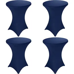 4 Pack 32x43 Inch Cocktail Table Cover Spandex Stretch Square Corners Tablecloth, Navy Blue Cocktail Fitted High Top Table Cloth for Bar, Weddings, Birthday, Banquet, Party (Navy Blue)