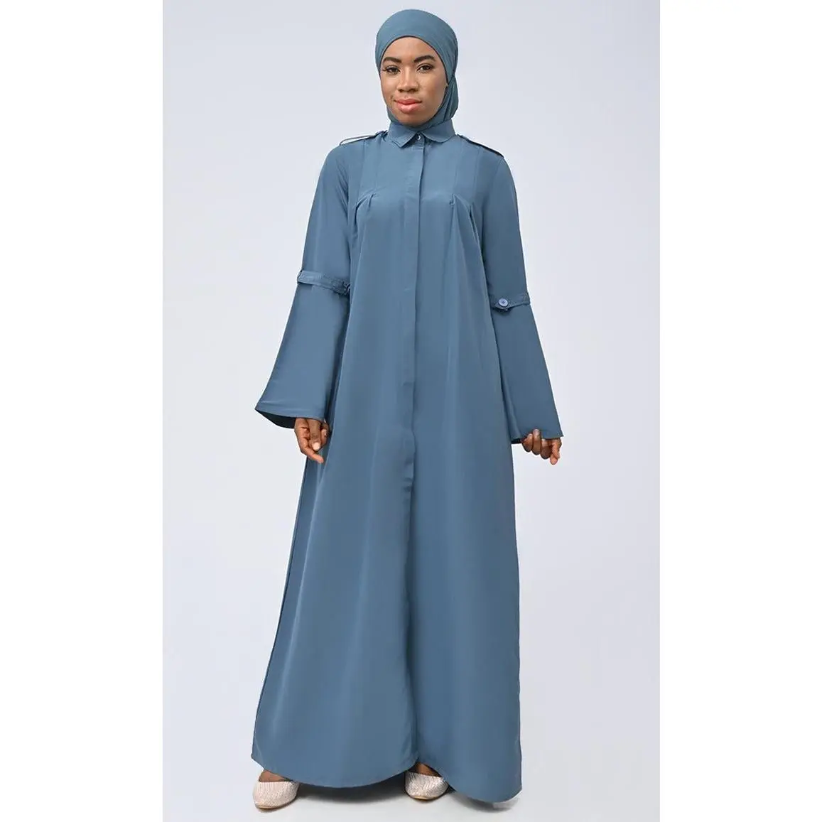 Modest Islamic Kashibo Button Down Abaya With Loops